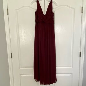 David’s Bridal Long Mesh Dress with Cowl Back Detail in Wine